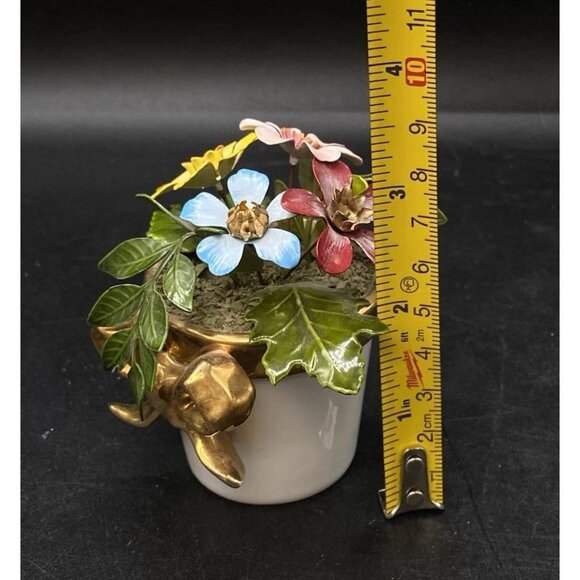 Ted Arnold Brass & Enamel Flower Bouquet Blue Pink Yellow White Porcelain Vase - Picture 12 of 12